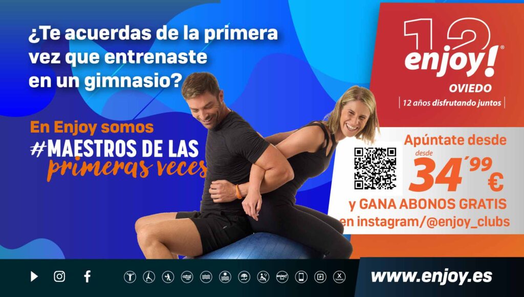 cartel gimnasio Enjoy Oviedo, matriculación gratuita